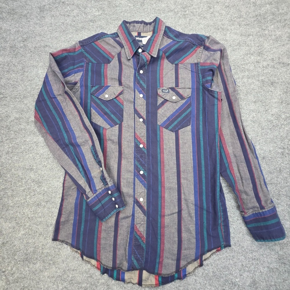 VTG Wrangler Brushpopper Western Shirt Mens L 16.5-36 Pearl Snap Rodeo Cowboy